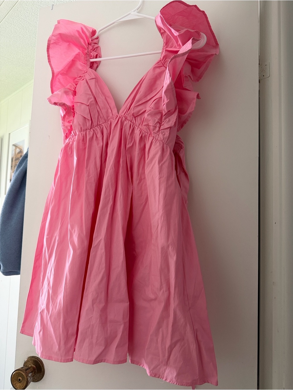 Pink Ruffle V-Neck Mini Dress - Picture 4 of 5